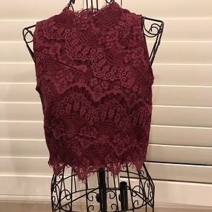 Kimchi Blue Burgundy Lace Crop Top XS